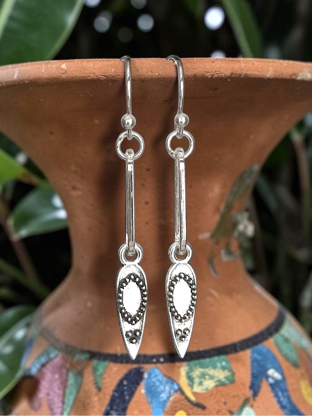 5 For $25💫Santa Fe Silver Paper Clip Dangle Teardrop Medallion Earrings